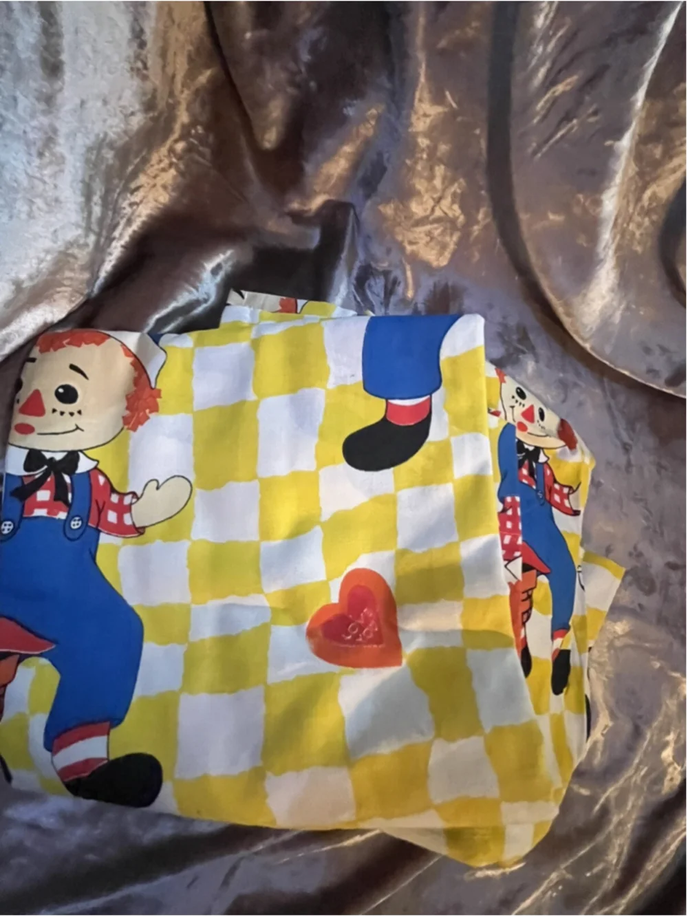 vintage raggedy ann and andy curtain panel pair set yellow checkered SEE PICTURE